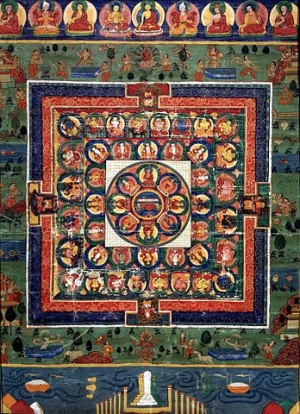 Medicine Buddha mandala with goddess Prajnaparamita in center.jpg
